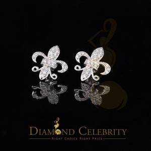 Diamond Celebrity&#39;s925 White Silver Women&#39;s Fleur de Lis Screw Back 0.36ct Cubic Zirconia Earrings