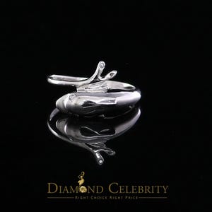 Real 10 kt White Gold with 0.02 CT Genuine Diamond Cute Dolphin Ring Size 6.5