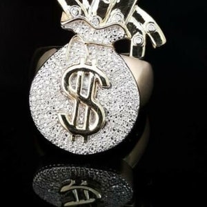 Diamondcelebrity's 0.25 CT Real Diamond Money Bag 925 Sterling Silver Yellow Men's Ring Size 11.5