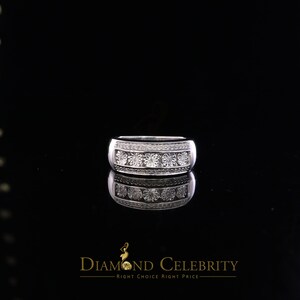 Diamond Celebrity's 0.20 CT Real Diamond Men's 925 Sterling Silver White Band Big Ring Size 10.5