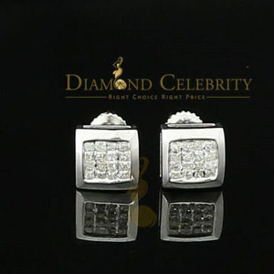 0.33ct Diamond 925 Sterling Silver White Square Earring For Men's / Women's