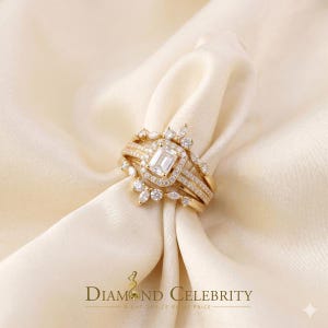 Diamond Celebrity's Solitaire Enhancer Guard Wrap Ring Insert 2CT Moissanite 925 Silver Yellow SZ 7