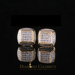 0.10ct Diamond Stud Earrings For Women Yellow 925 Sterling Silver Stud For Men