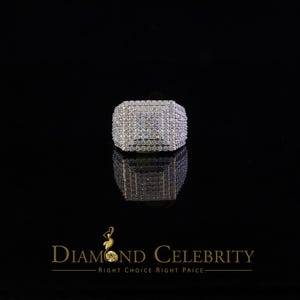 King Of Bling's Men's for 925 Sterling Silver 5.00ct VVS 'D' Moissanite Yellow Square Ring SZ 10