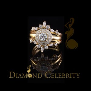Diamond Celebrity's 925 Silver Moissanite 1.66ct Women Enhancer Round Wrap Insert Ring SZ 7 Yellow