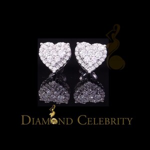 Diamond Celebrity's Men's/Womens 925 Silver White 1.25ct VVS 'D' Moissanite 3D Heart Stud Earrings