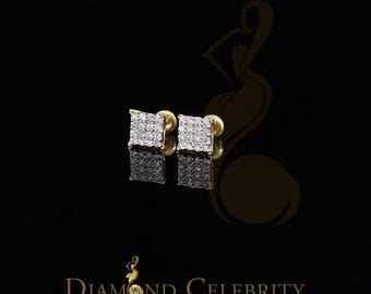 10K Real Yellow Gold with 0.50 CT Real Diamond Square Stud Earrings