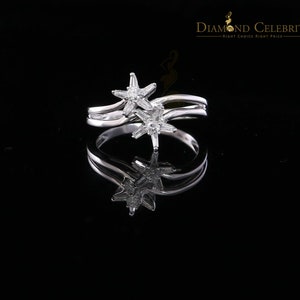 Real 10kt White Gold with 0.25 CT Real Diamond Two Star shape Ladies Ring Size 7
