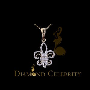 Diamond Celebrity&#39;s Yellow 925 Sterling Silver Fleur de Lis Pendant with 0.69ct Cubic Zirconia Stone