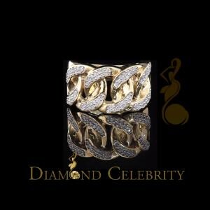 925 Sterling Silver Yellow Ladies Ring Size 8 With Miami Cuban 0.33 CT Diamond