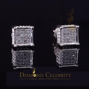 Diamond Celebtrity&#39;s Micro Pave 0.10ct Real Diamond 925 White Silver Women&#39;s & Men&#39;s Square Earrings