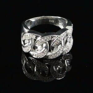 925 Sterling White Silver With Miami Cubic 0.33CT Diamond Men's Ring Size 9