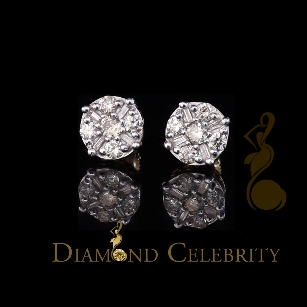 10K Real Yellow Gold with Real 0.85CT Diamond Men's/Women's Stud Round Earring