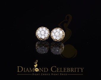 Diamond Celebrity's2.02ct Cubic Zirconia 925 Yellow Silver Women's & Men's Hip Hop Flower Earrings