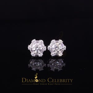 Diamond Celebrity&#39;s Men&#39;s/Womens 925 Silver White 1.50ct VVS &#39;D&#39; Moissanite Hexagon Stud Earrings