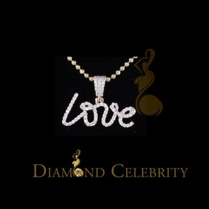 Diamond Celebrity&#39;s Yellow 925 Sterling Silver1.75ct Cubic Zirconia CURSIVE LOVE Letter Pendant