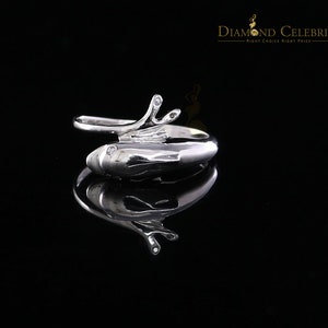 Real 10 kt White Gold with 0.02 CT Genuine Diamond Cute Dolphin Ring Size 6.5