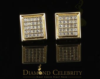 Diamond Celebrity&#39;sYellow 925 Silver Cubic Zirconia 0.40ct Women&#39;s & Men&#39;s Hip Hop Square Earrings