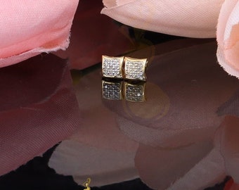 10K Yellow Real Gold Real Diamond 0.05CT Silver Mens /Ladies Studd Earring