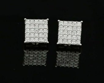 Yellow 925 Silver Screw Back 2.25ct Cubic Zirconia Women Hip Hop Square Earrings