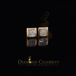 0.33ct Real Diamond 925 Sterling Silver Yellow Square Earring For Men / Women