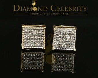Aretes Para Hombre 925 Yellow Silver 0.15ct Diamond Women & Men Square Earrings