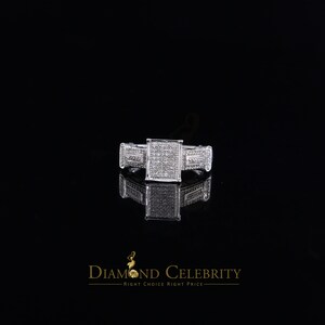 925 Sterling White Silver Square Ring Size 7 With 0.20CT Real Diamond For Ladies