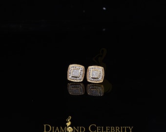 Real 10K Yellow Gold Real Diamond 0.50 CT Men and Ladies Square Stud Earring