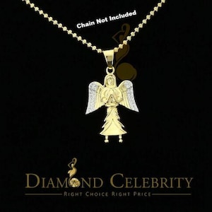 Diamond Celebrity&#39;s Special Yellow Sterling Silver Praying Angel Shape Pendant with Cubic Zirconia