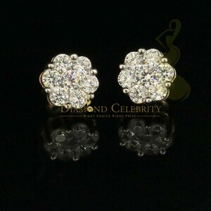 Diamond Celebrity&#39;s925 Yellow Silver Sterling 1.46ct Cubic Zirconia Hip Hop Floral Women&#39;s Earrings