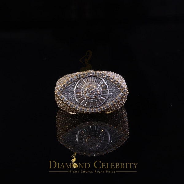 Diamond Celebrity's 4.00ct VVS D 925 Silver Moissanite Baguette Men/Women Yellow Evil Eye Ring SZ10