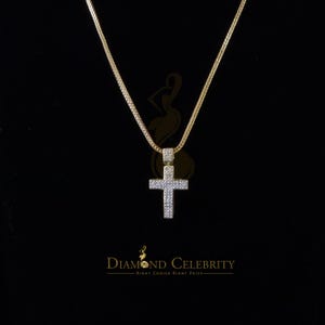 Diamond Celebrity,&#39;s Real 0.33ct Diamond 925 Yellow Sterling Silver CROSS Charm Necklace Pendant
