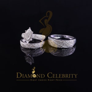 Diamond Celebrity's 0.33CT Real Diamond Men's SZ 10 & Women's SZ 7 Trio Sterling Silver White Ring