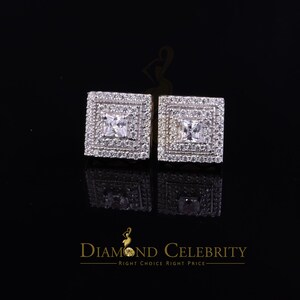 1.44ct Cubic Zirconia 925 Yellow Sterling Silver Women&#39;s Hip Hop Square Earrings