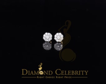 Diamond Celebrity&#39;s925 Yellow Sterling Silver 1.18ct Cubic Zirconia Women&#39;s Hip Hop Flower Earrings