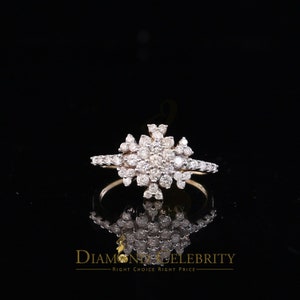 Genuine 0.75CT Diamond with Real 10kt Yellow Gold SPARKLING FLOWER Ring Size 6.5