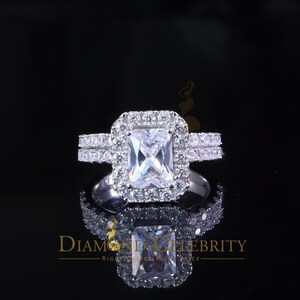 Diamond Celebrity's 50 Cubic Zirconia Emearld Shape 2.97ct White Silver With Women Bridal Ring Sz7