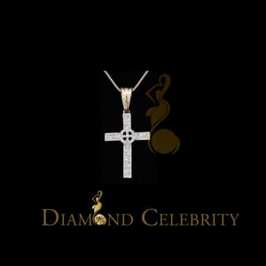 Diamond Celebrity,&#39;s Real 0.25ct Diamond 925 Sterling Silver CROSS Charm Necklace Yellow Pendant