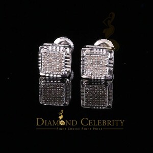 Diamond Celebtrity&#39;s 925 Sterling Silver 0.10ct Real Diamond White Square Earring For Men&#39;s / Women&#39;s