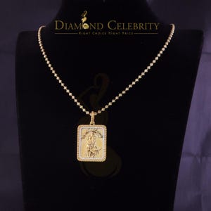 Diamond Celebrity&#39;s Men&#39;s 925 Silver 0.66ct CZ ST LAZARUS &quot;1&quot; inch 3D look Yellow Square Pendant