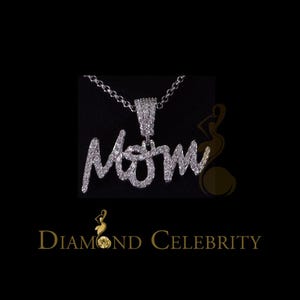 Diamond Celebrity&#39;s Small MOM Pendant with 0.90ct Cubic Zirconia White 925 Silver for Mother&#39;s Day