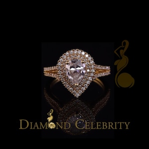 10K Yellow Gold 2.00CT &#39;VVS&#39; &#39;FL&#39; D clr Pear Cut Moissonite Womens Ring Size 7