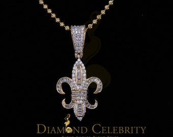 Diamond Celebrity's Charm Yellow Sterling Silver Fleur de Lis Pendant 2.09ct Cubic Zirconia Stone