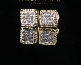 Diamond Celebrity's 925 Sterling Silver 0.10ct Diamond Yellow Square Earring For Men's / Women's