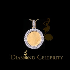 Diamond Celebrity&#39;s Yellow 1.75&quot; Picture Round Pendant 925 Sterling Silver 15.09ct Cubic Zirconia