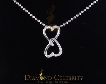 Diamond Celebrity's 925 Sterling White Silver Pendant with Dual Heart Shape 0.00ct Cubic Zirconia