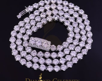 41.42ct Cubic Zirconia White Silver Tennis Necklace Width 6 mm &Length SZ 22&quot;