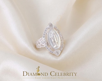 Diamond Celebrity's White 925 Silver Saint Jude Thaddeus CZ Women's Medallion Religious Ring SZ 6