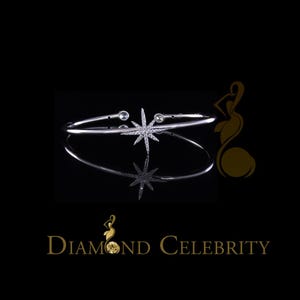 925 Sterling Silver White Bangle Cubic Zirconia Star Adjustable Size 7 Inch