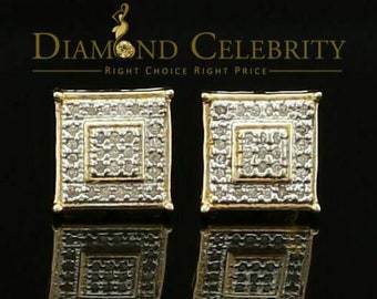 Diamond Celebrity's 0.15ct Diamond 925 Yellow Sterling Silver Hip Hop Men's & Women's Square Earring